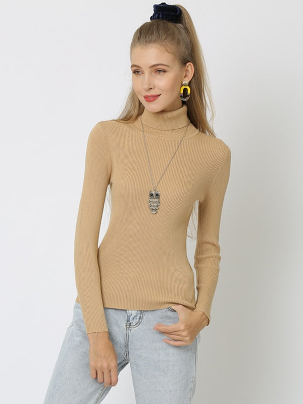 xakxx 10 Colors Simple Knitting Solid Color High-Neck Pullover