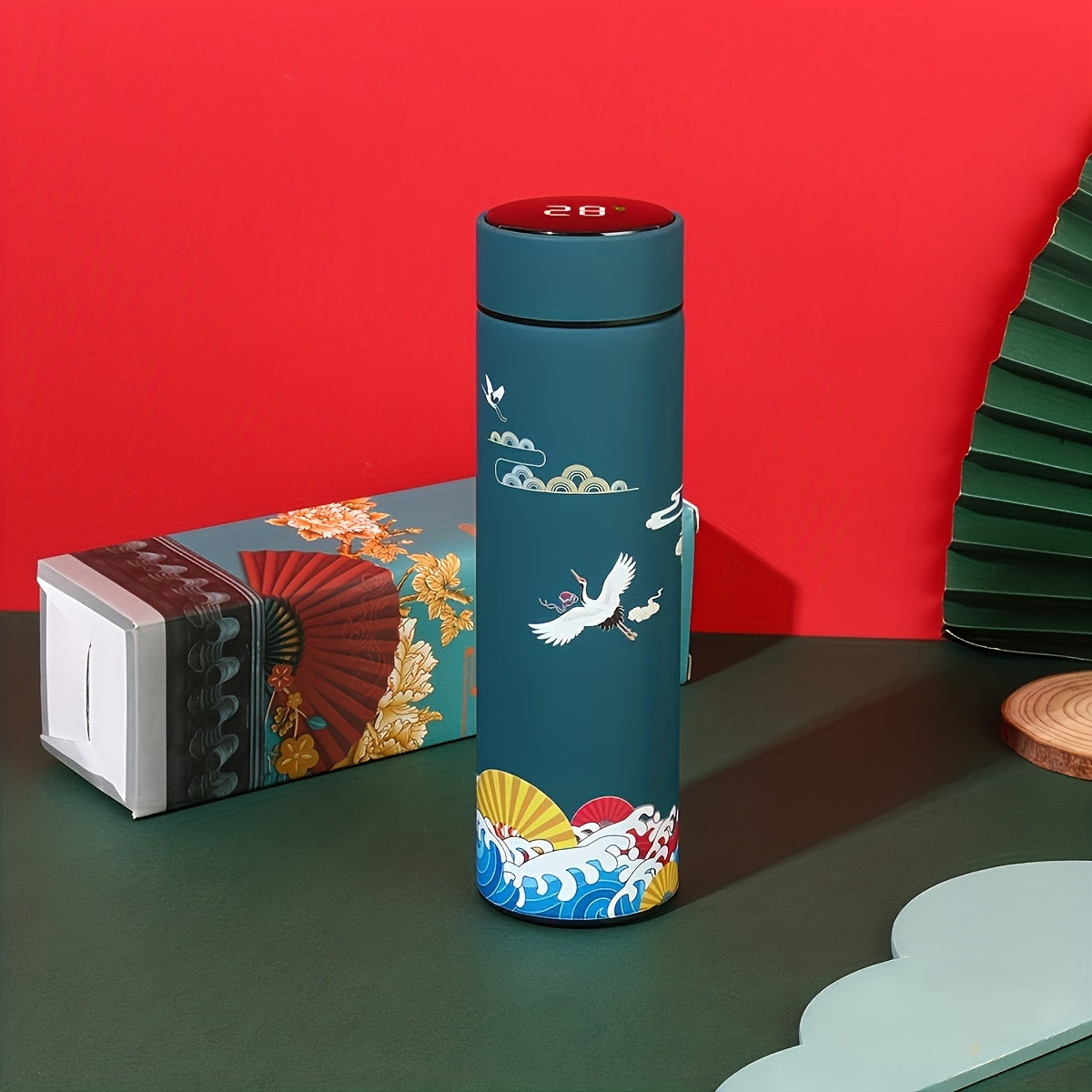 1pc, Chinese Style Vacuum Flask With Temperature Display, Insulated Water Bottles, Travel Thermal Cups, For Hot And Cold Beverages, Summer Winter Drinkware, Gifts