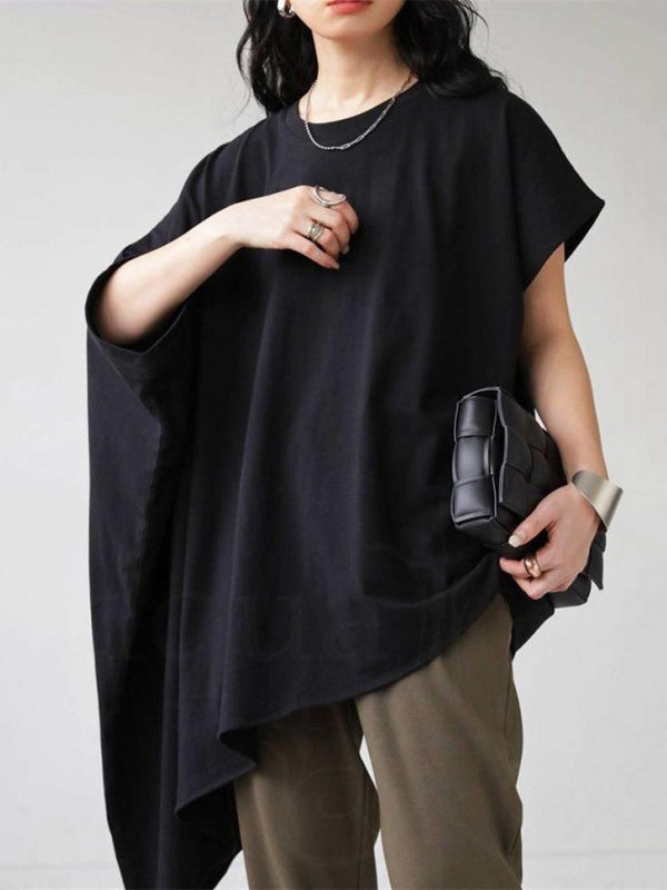 xakxx Batwing Sleeves Half Sleeves Solid Color Round-Neck T-Shirts Tops