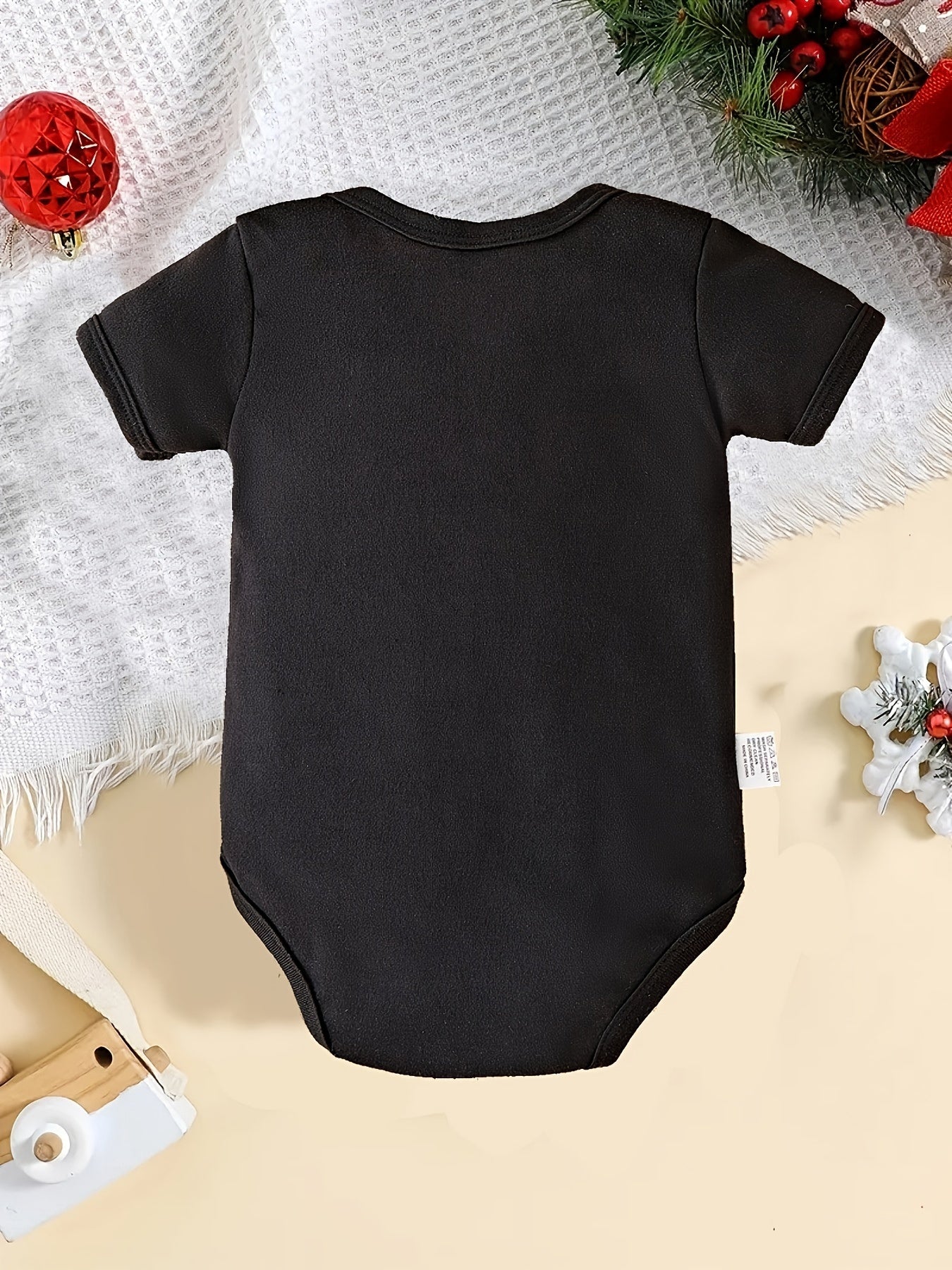 Baby's "My 1st Christmas" Cow Print Short Sleeve Triangle Bodysuit, Toddler & Infant Girl's Comfy Outdoor Clothes