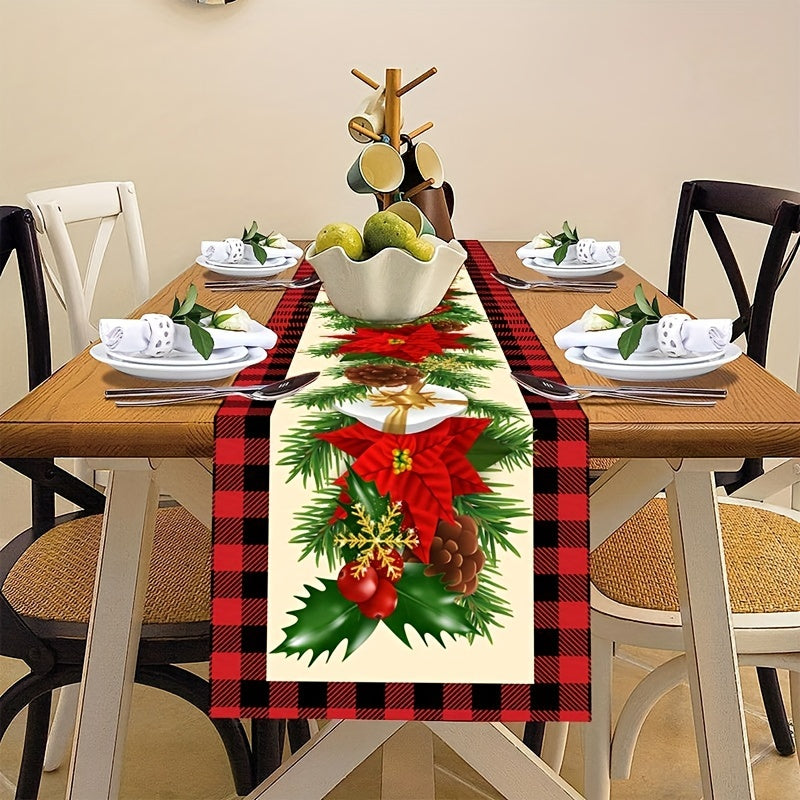 Vibrant Festive Rectangular Table Runner - 70.87 inches Long, Polyester Woven, Holiday Floral Pattern, Durable, Easy to Clean, Ideal for Christmas, New Year Home & Party Decorations, Adds Warmth and Ambiance to Your Table Setting