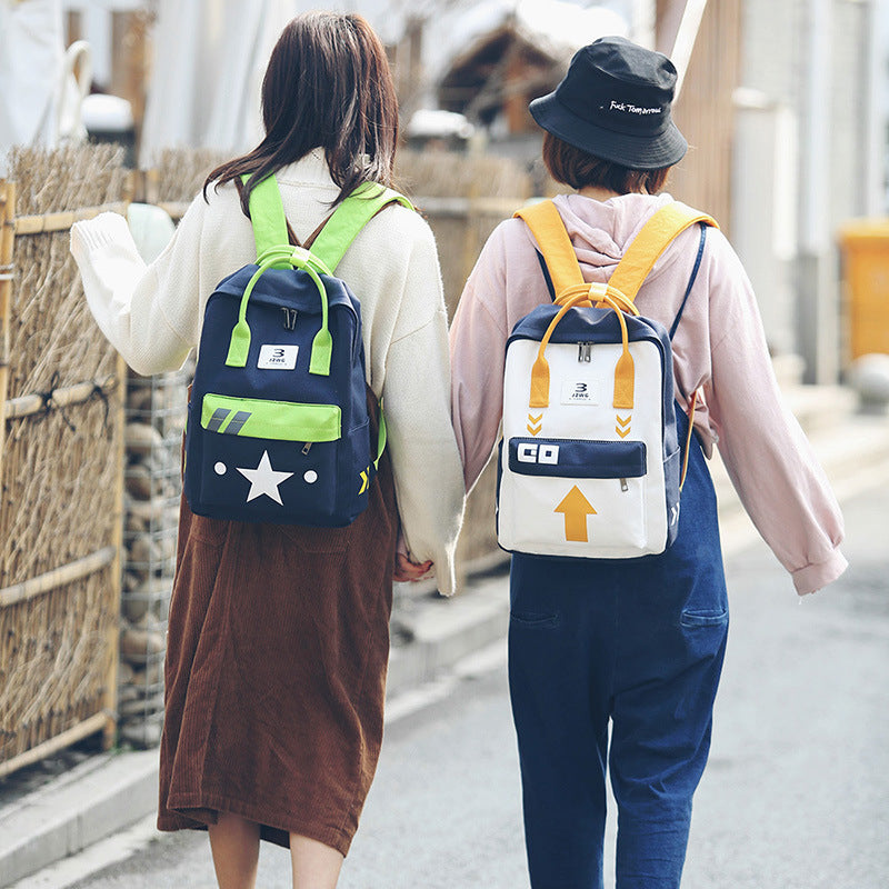 INS Schoolbag Female Japanese-Style Retro Graffiti Contrast Color Backpack Early South Korea/High School Student Backpack Fresh Literature and Art Bag