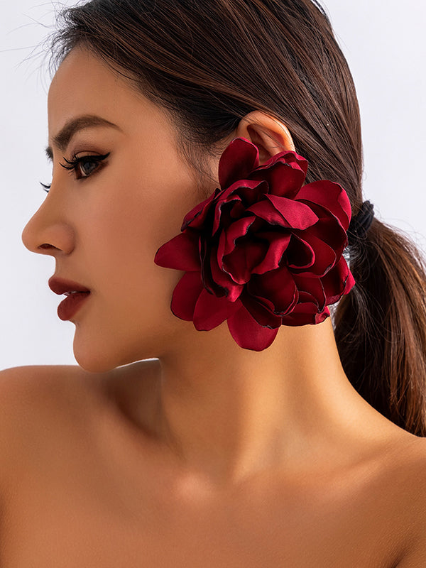 xakxx Solid Color Three-Dimensional Flower Drop Earrings