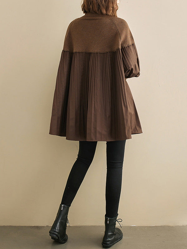 xakxx Knitting Pleats Split-Joint High-Neck Pullover Top
