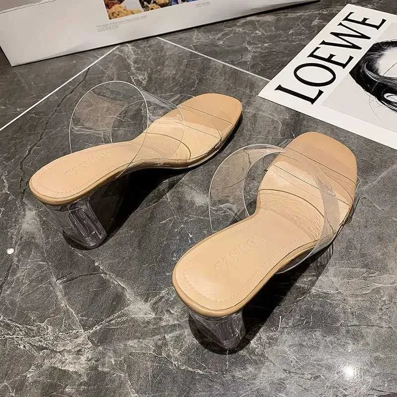 Sandals Summer Women Pumps Sandals PVC Jelly Slippers Open Toe High Heels Women Transparent Perspex Slippers Shoes Heel Clear SandalsL464