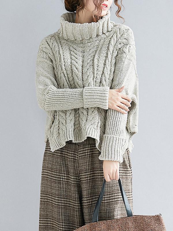 xakxx Cable- Knit High-neck Solid Loose Sweater