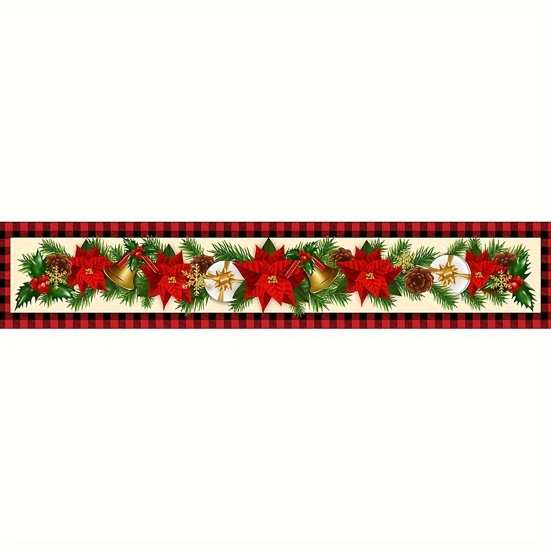 Vibrant Festive Rectangular Table Runner - 70.87 inches Long, Polyester Woven, Holiday Floral Pattern, Durable, Easy to Clean, Ideal for Christmas, New Year Home & Party Decorations, Adds Warmth and Ambiance to Your Table Setting