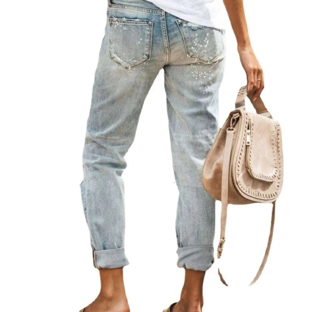 with Tears to Show Thin Wash Women's Jeans Pants