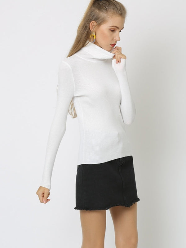 xakxx 10 Colors Simple Knitting Solid Color High-Neck Pullover