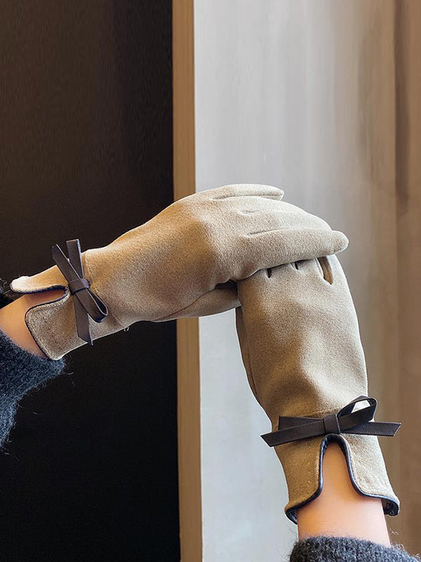 xakxx Bow-Embellished Split-Joint Gloves
