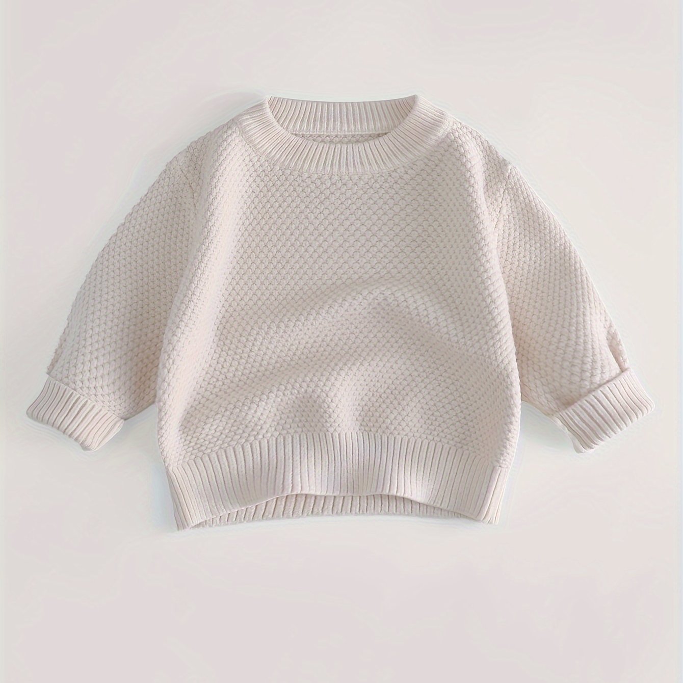 Baby's Solid Color Jacquard Sweater, Knitted Long Sleeve Top, Toddler & Infant Boy's Clothing For Fall Winter