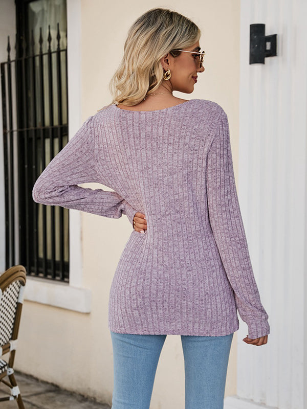 xakxx Casual Long Sleeves Skinny Solid Color Square-Neck Sweater Tops