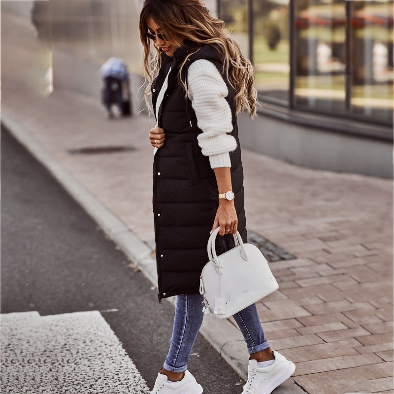 Xakxx - Warm Winter Women Long Vests Fashion Hooded Sleeveless Casual Lady Brief Outwear Vest Blouse Shirts Coat Femme Sweatshirt