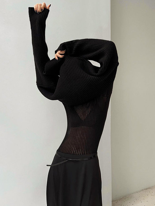 xakxx Long Sleeves Skinny See-Through Split-Joint Round-Neck T-Shirts