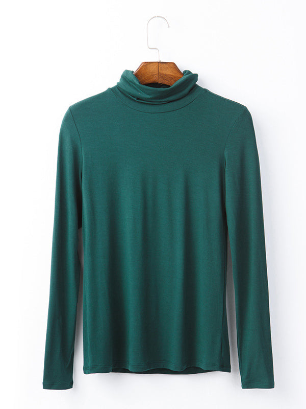 xakxx Simple Long Sleeves Skinny Solid Color High-Neck T-Shirts
