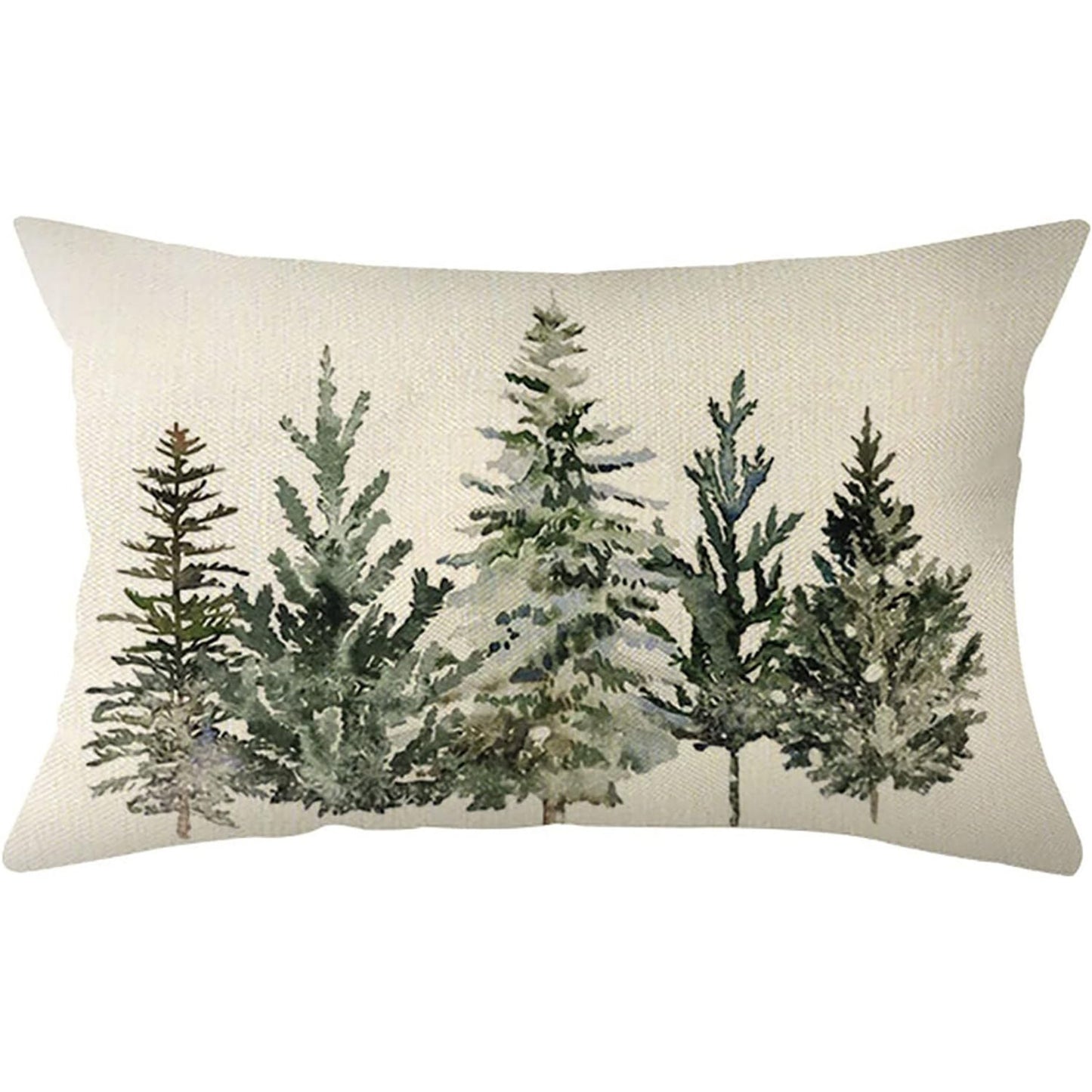 1pc Linen Christmas Winter Trees Lumbar Throw Pillow Cover - Vibrant Xmas Winter Holiday Party Decoration for Sofa Couch, Single Side, No Pillow Core, 12 x 20 Inch