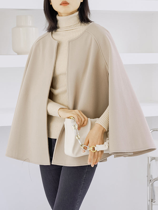 xakxx Casual Loose Solid Color Round-Neck Cape Outerwear