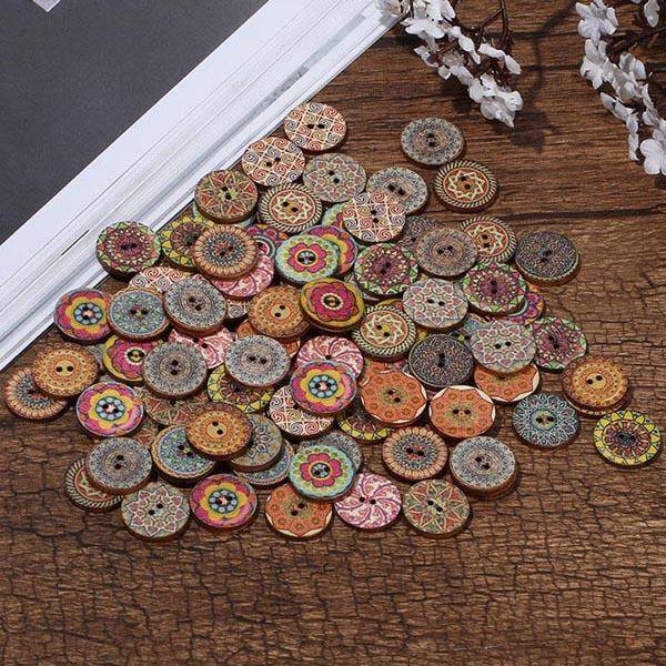 xakxx About 100Pcs Multi-Color Wooden Round Sewing Buttons For DIY Craft Decoration