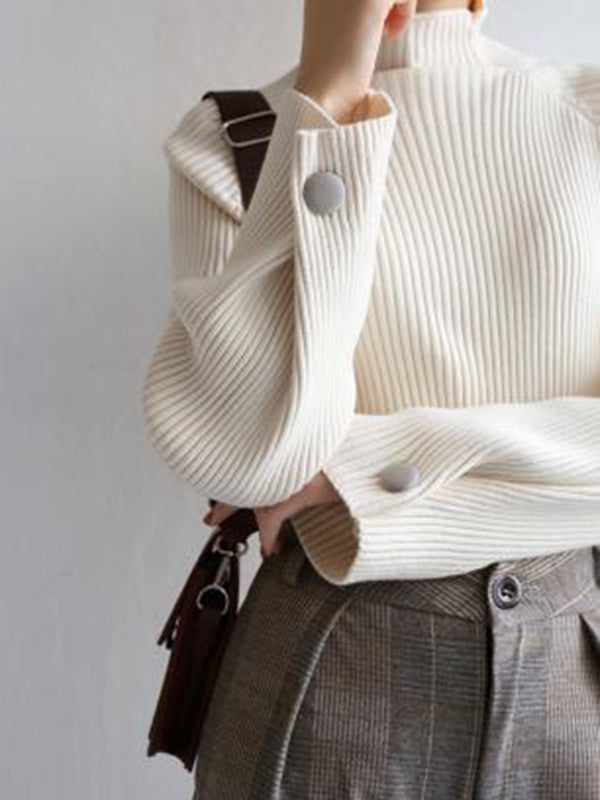 xakxx Simple Loose Solid Color High-Neck Sweater