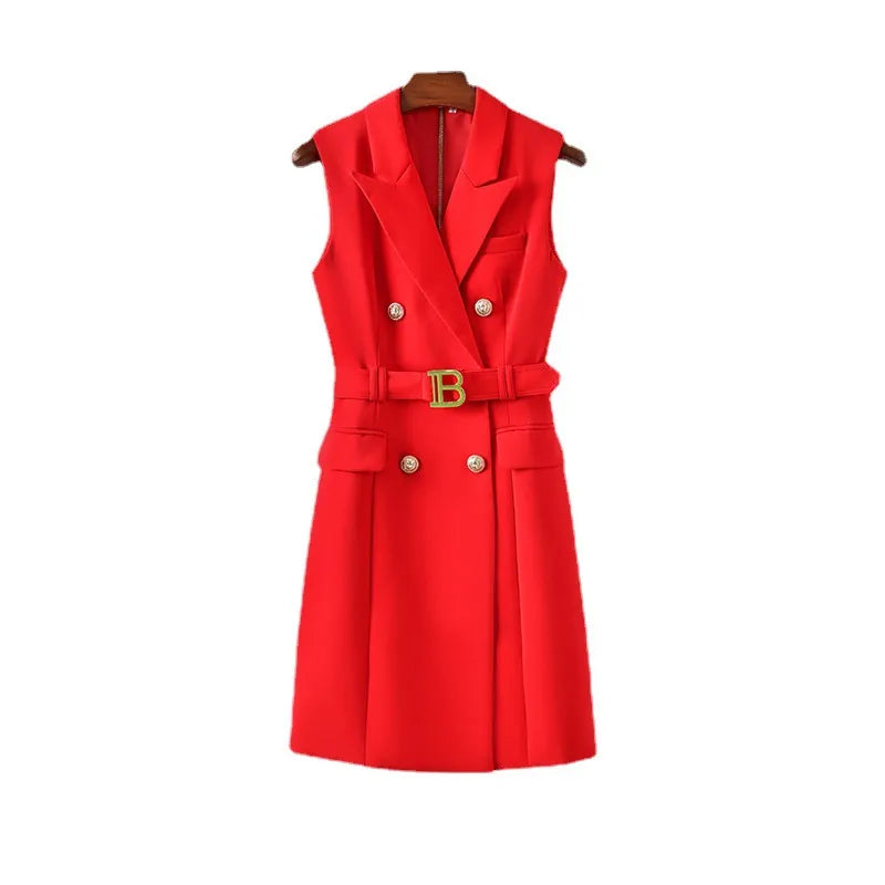 Womens Work Dresses Luxury Designer Clothes Fashion Elegant Office Dresses Suit Jacket Skirt With Big Buckle Waist Belt Business Outfit S-XXXL