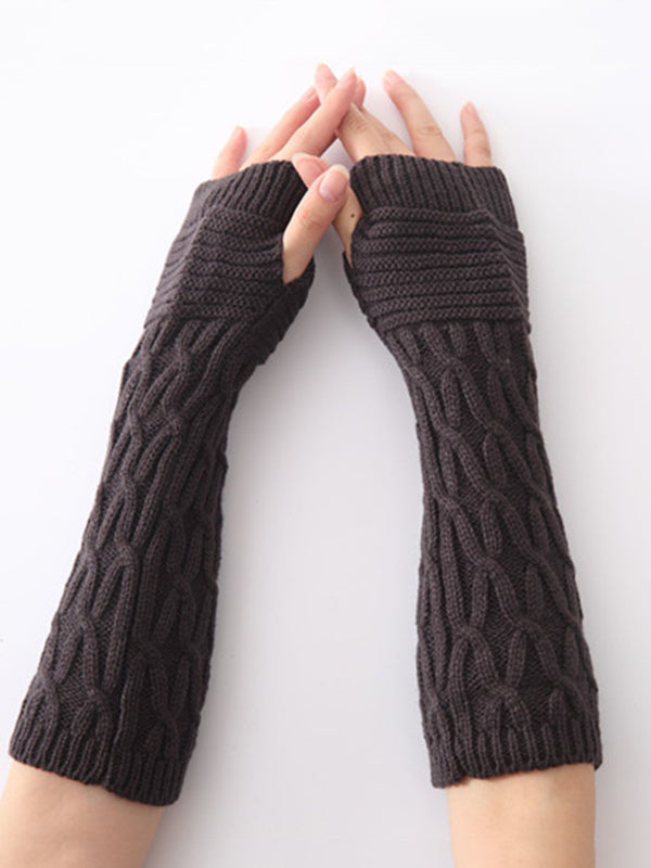 xakxx Solid Color Keep Warm Jacquard Knitted Sleevelet