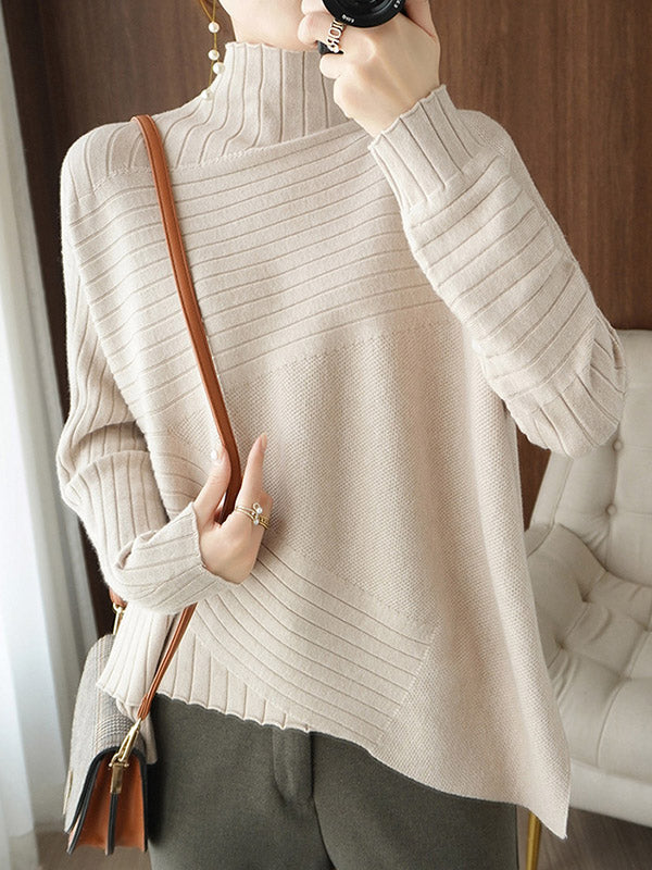 xakxx Original Irregular 7 Colors High-Neck Long Sleeves Sweater Top