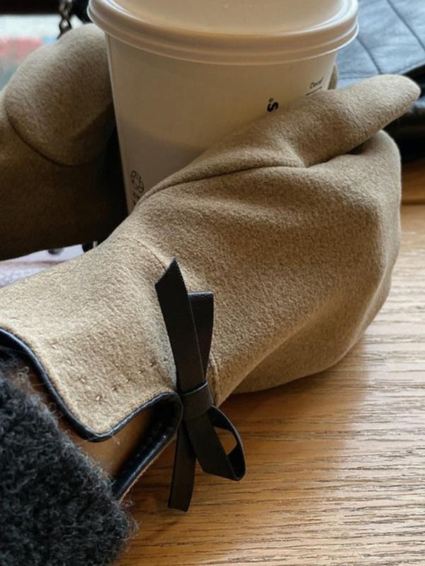 xakxx Bow-Embellished Split-Joint Gloves