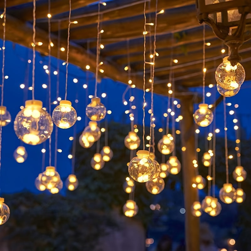 118.11" Wishing Ball String Lights, New Model, 8 Lighting Modes, 108 LEDs, 12 Wishing Balls, Battery Operated (No Plug), Wall-Mounted, Plastic, for Christmas, Valentine's, Home Gatherings, Bedroom, Party, Indoor Holiday Decorations