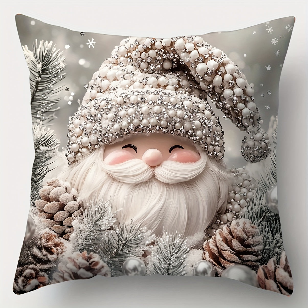 4-Piece Set of Contemporary Christmas Throw Pillow Covers, Hand Wash Only, Zipper Closure, 17.72" Woven Polyester Decorative Cushions with Santa, Snowman, Pine Cone Print for Living Room, Office, Sofa