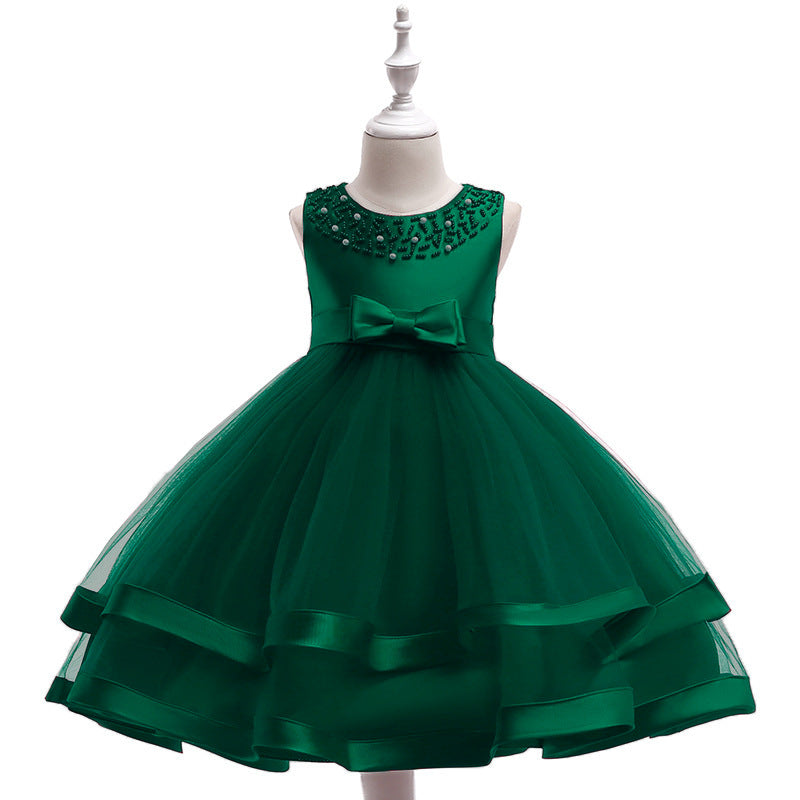 Foreign Trade New Host's Dress Children's Wedding Dress Handmade Beaded Princess Dress Girl's Gown One Piece Dropshipping