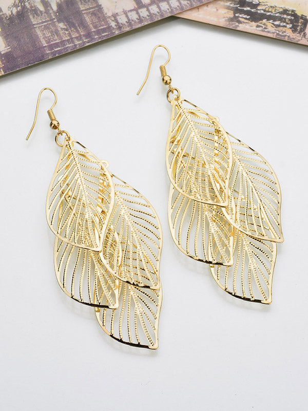 xakxx Stylish Silver&Gold Multi-Layer Leaf Hollow Earrings