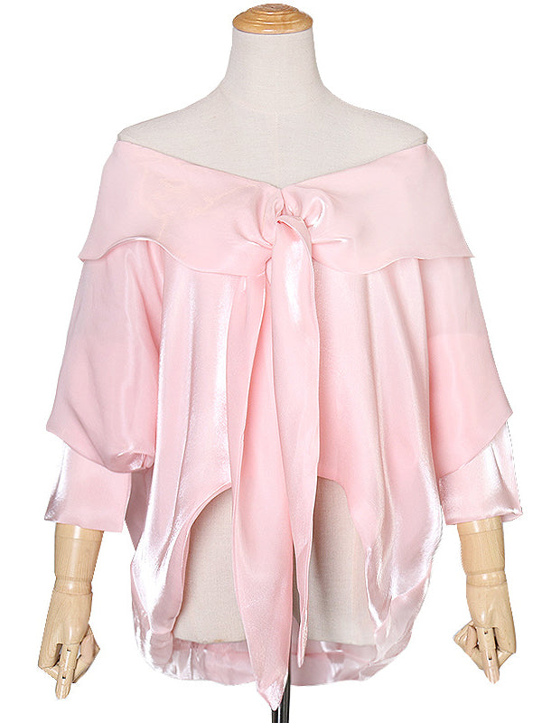 xakxx High-Low Bishop Sleeve Falbala V-Neck Blouses&Shirts Tops