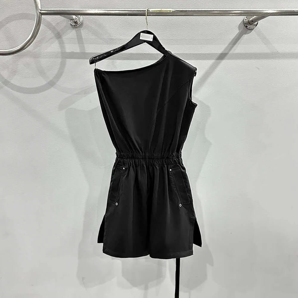 Cargo Jumpsuit Fashion Designer Women Tops Shirt New Summer Solid Black One Shoulder Elastic Waist Casual Style FZ2404092