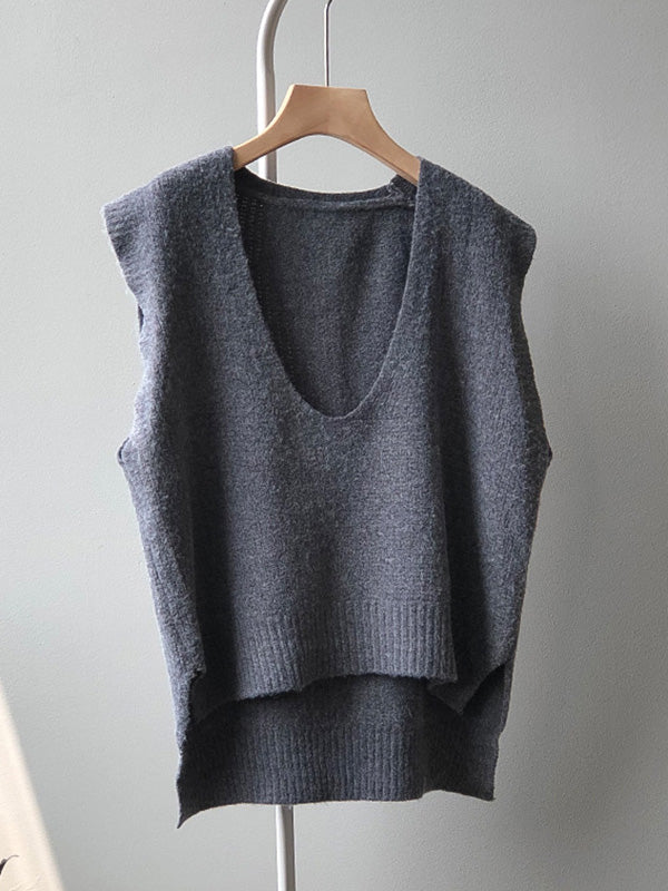 xakxx Knitting Irregularity Solid V-Neck Vest