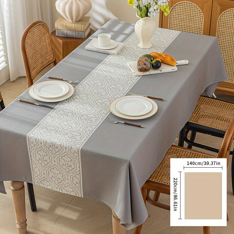 1pc, Luxurious Gray Waterproof Rectangular Table Cover - Stain-Resistant Polyester Fiber Fabric, Machine Washable, Perfect for Dining Room and Living Room Decoration, Easy Care and Maintenance