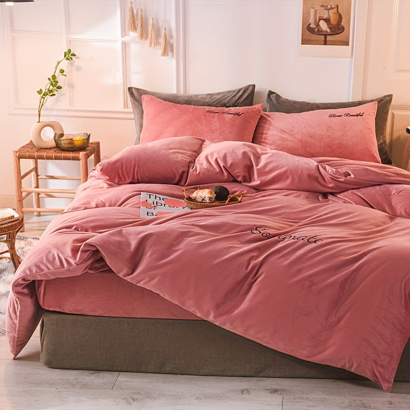 3-Piece Velvet Duvet Cover Set - Soft, Warm, and Skin-Friendly Autumn and Winter Bedding - Luxurious Solid Color Design for Bedroom and Guest Room, Hypoallergenic and Breathable Fabric, Easy Care and Maintenance