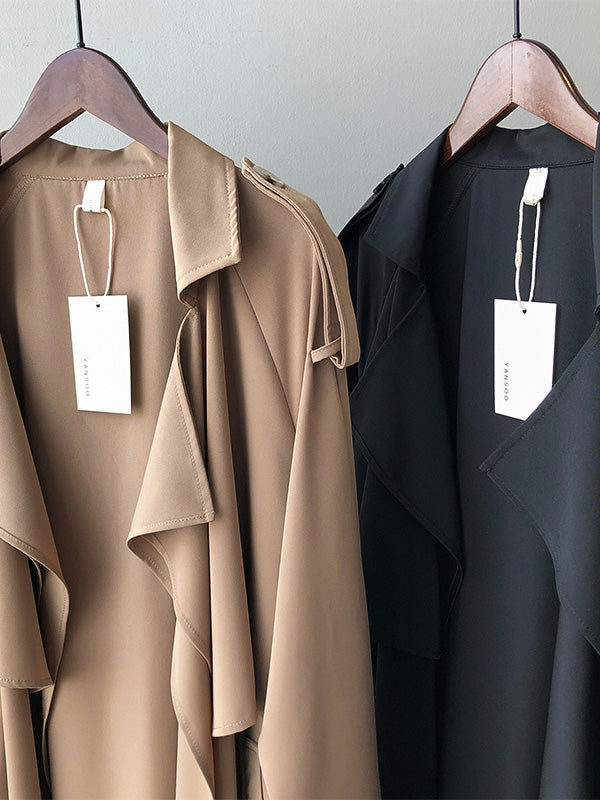 xakxx Khaki&Black Vintage Notched Collar Thin Trench Coat