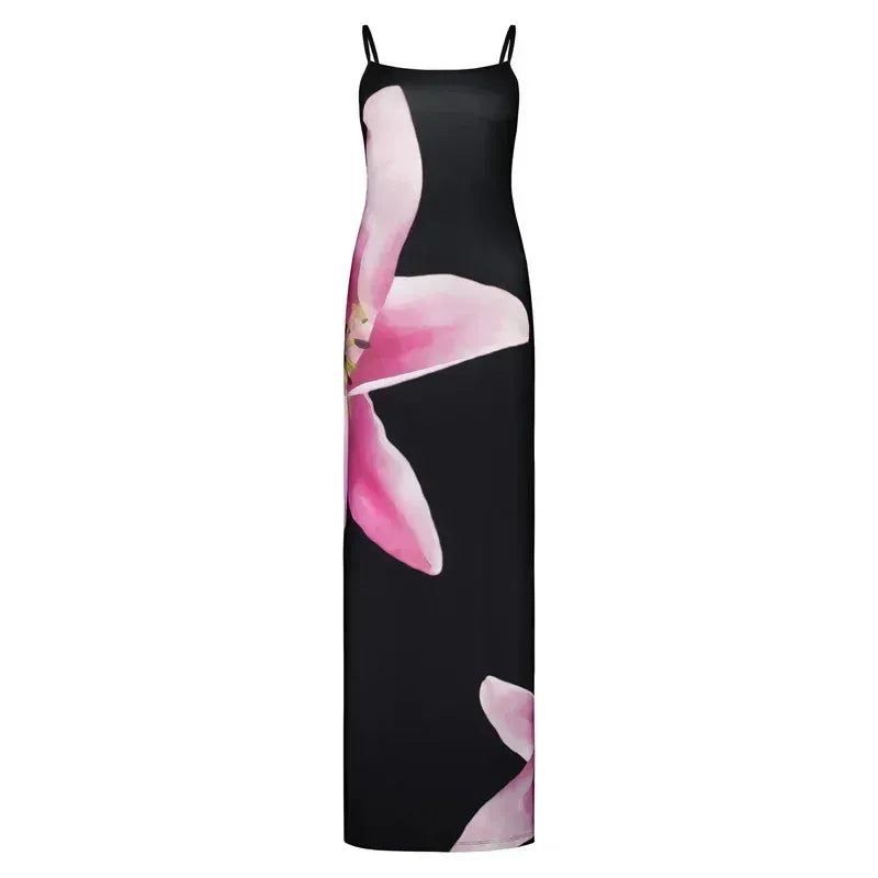 Casual Dresses Tossy Printed Spaghetti Backless Maxi Dress Women Fashion Slim Elegant Contrast Patchwork Halter Autumn Long
