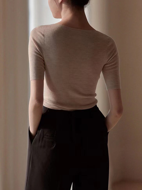 xakxx Short Sleeves Skinny Solid Color Split-Joint One-Shoulder T-Shirts