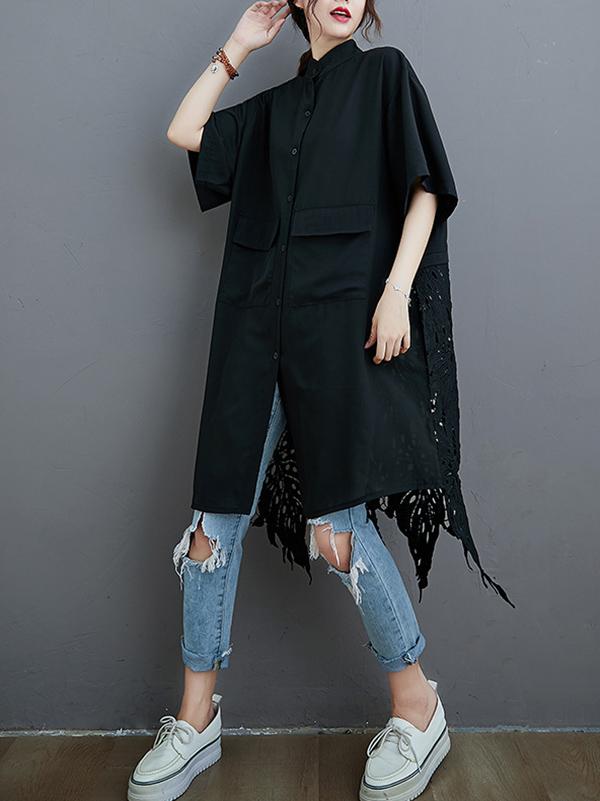 xakxx Loose Split-Joint Hollow Solid Long Blouse
