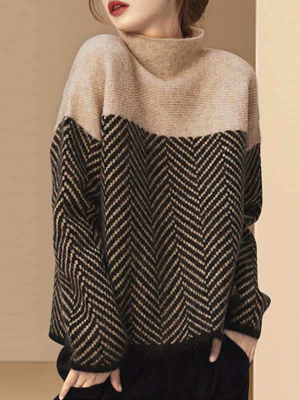 xakxx Casual Loose High-Neck Sweater Tops