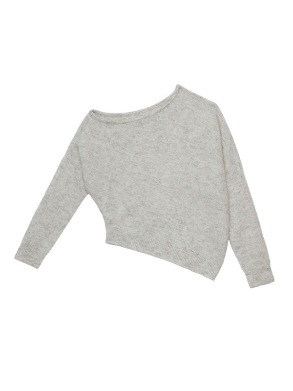 xakxx Casual Loose Long Sleeves Solid Color Off-The-Shoulder Sweater Tops