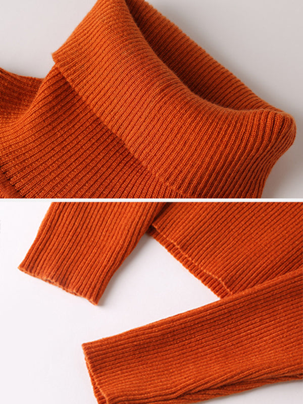 xakxx 10 Colors Simple Knitting Solid Color High-Neck Pullover