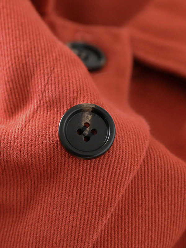 xakxx Vintage Loose Long Sleeves Buttoned Solid Color Lapel Collar Outerwear