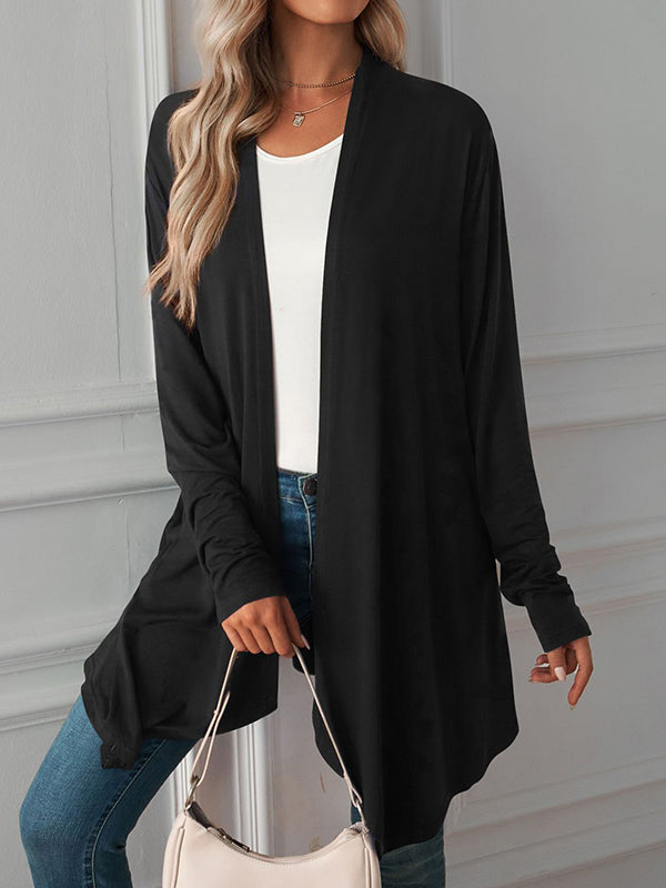 xakxx Long Sleeves Loose Solid Color Statement Collar Outerwear