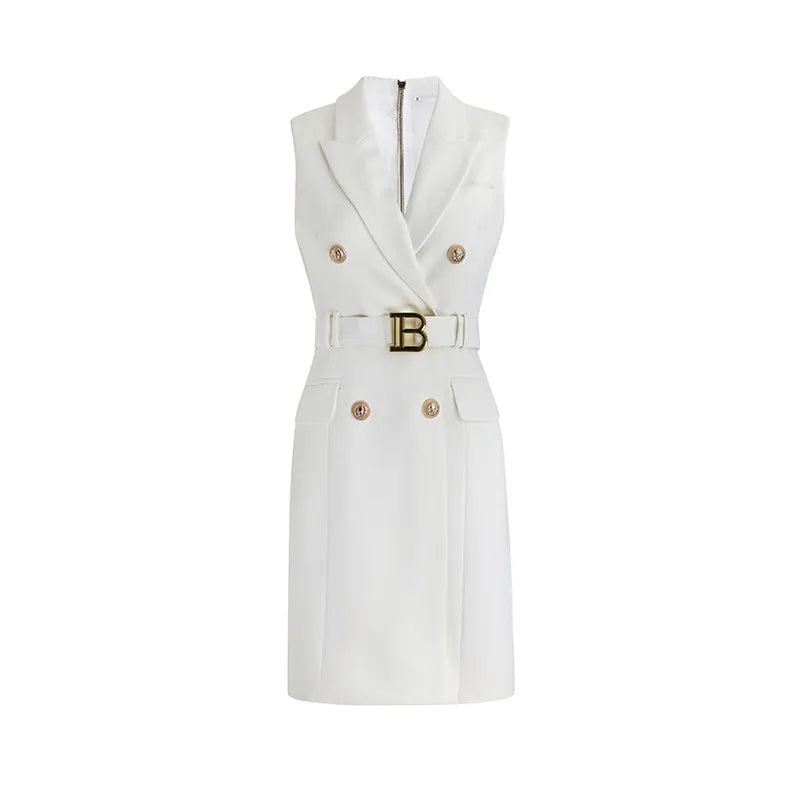 Womens Work Dresses Luxury Designer Clothes Fashion Elegant Office Dresses Suit Jacket Skirt With Big Buckle Waist Belt Business Outfit S-XXXL