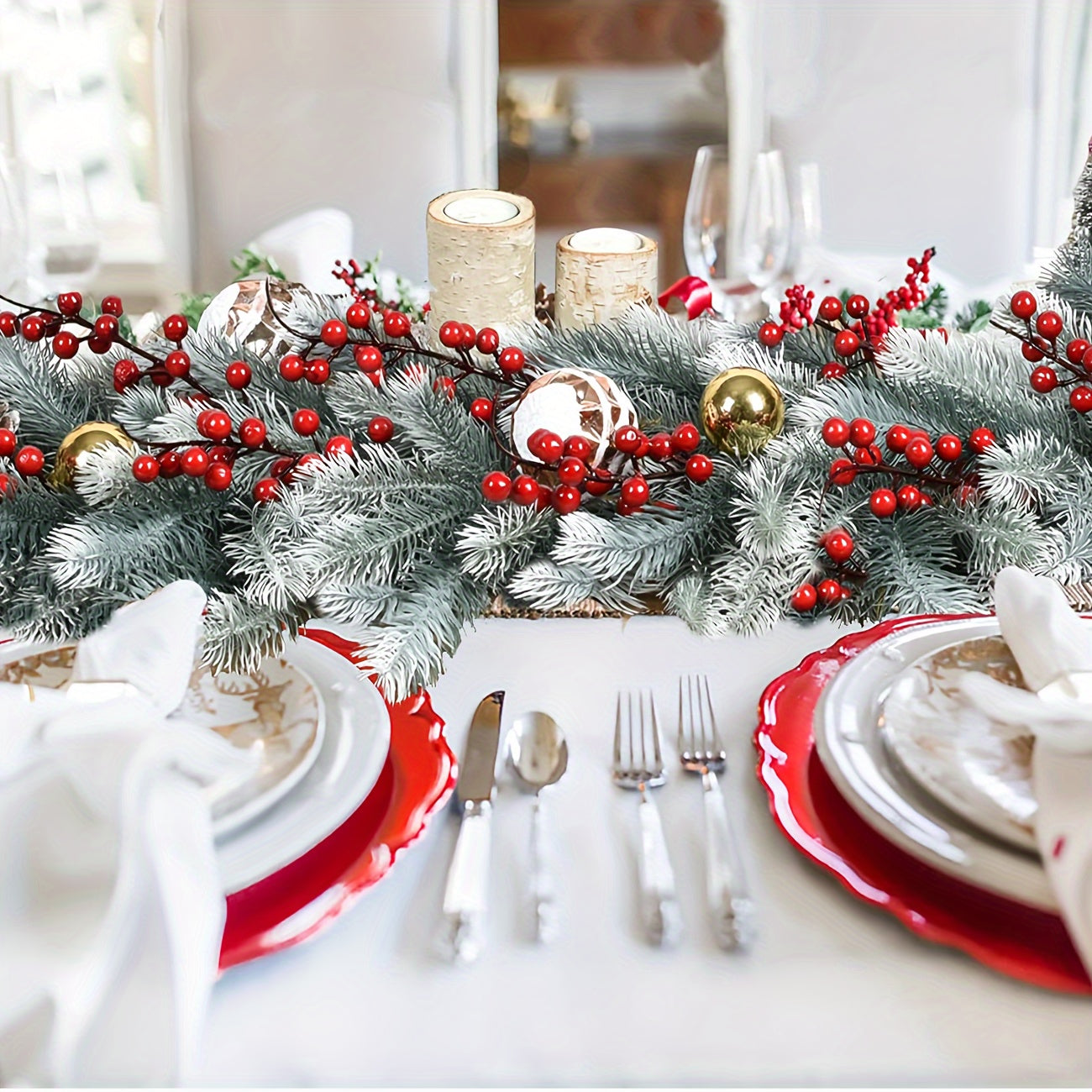 Vintage Style 74.8inch Artificial Pine Christmas Swag - Plastic Faux Fir Garland with Flowers Theme - No Power Needed, Feather-Free - Perfect for Holiday Decorations, Christmas, Halloween, Hanukkah