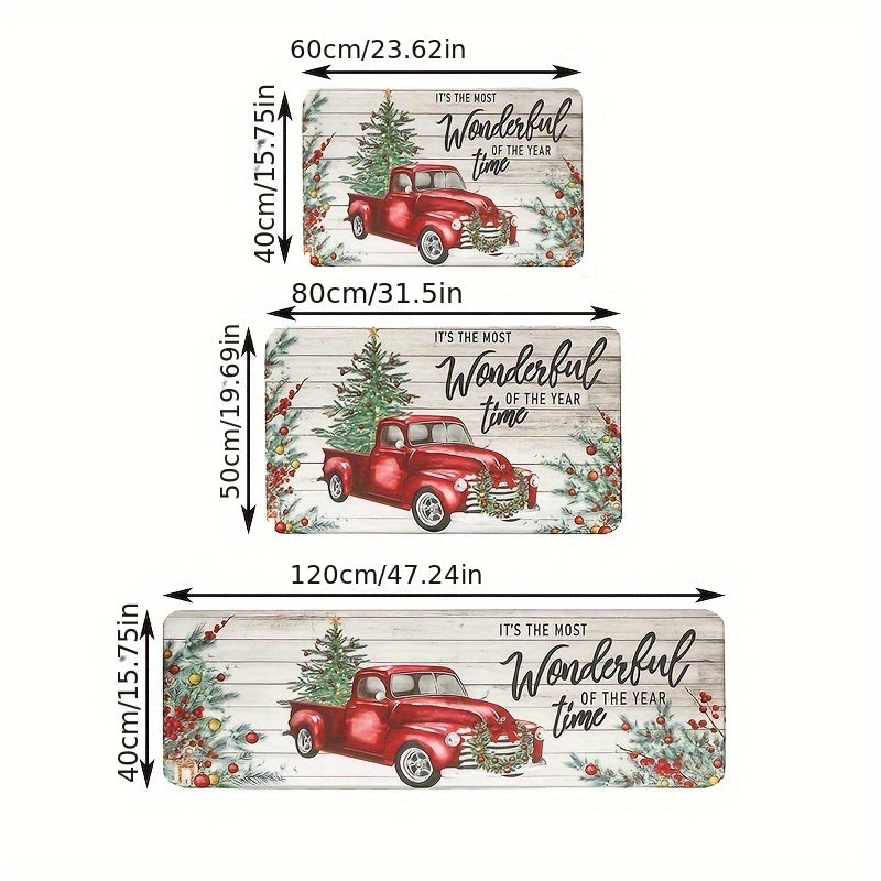 1pc Christmas Car Bathroom Absorbent Floor Mat, Merry Christmas Quick-drying Floor Mat, Christmas Tree Non-slip Floor Mat, Hallway Balcony Polyester Rug, Entrance Door Mat, Christmas Decorative Rug, Washable Home Operated Rug Hallway Laundry Room