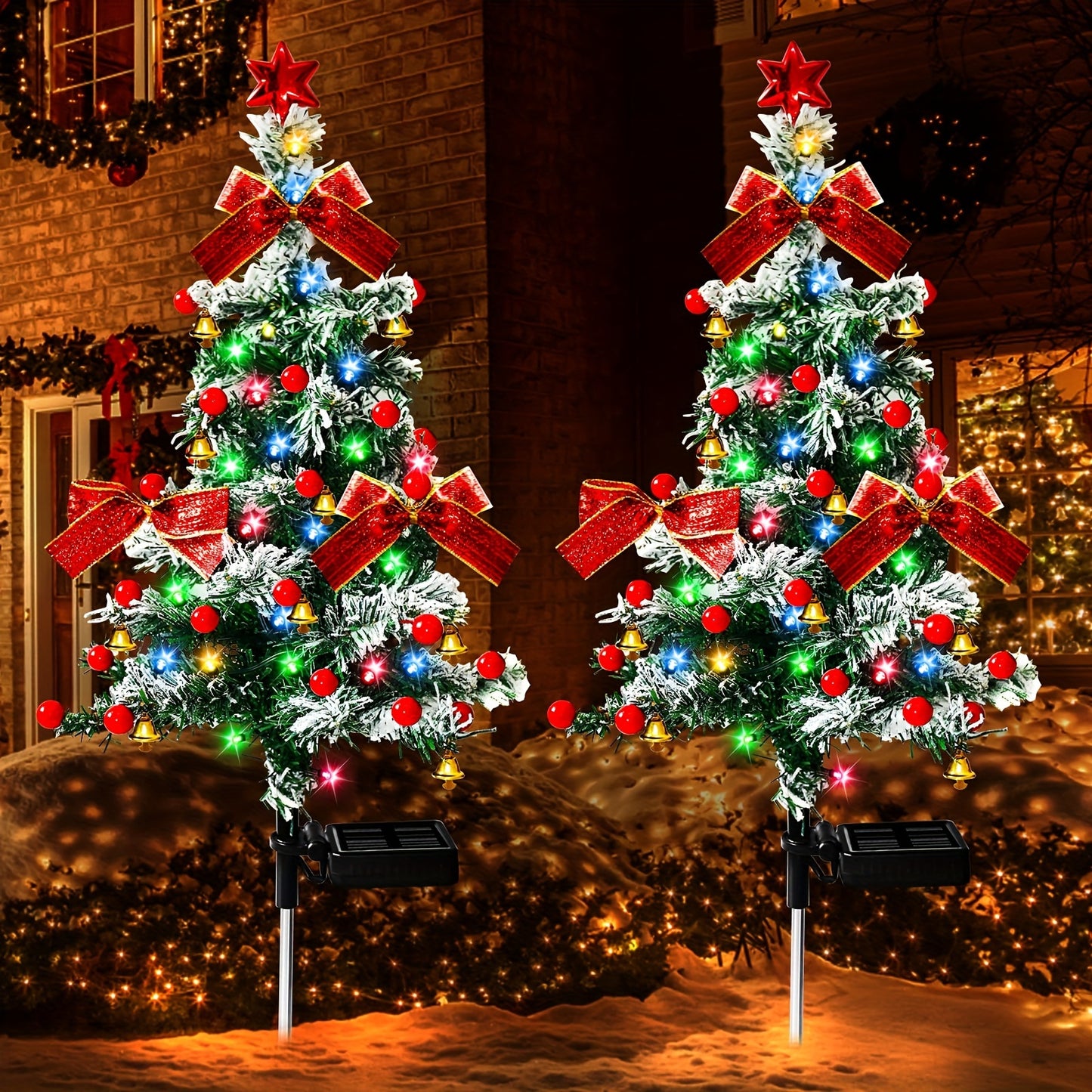 (2/4-pack Christmas Tree Cedar Solar Lights) Outdoor Christmas Tree Lighting, Courtyard Decoration, Multi-color LED Solar Stakes Suitable For Small Path Lawn Courtyard Christmas Decoration (cute Style), Ambient Lights, Courtyard Lights