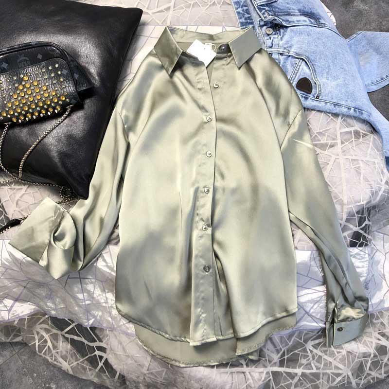 Xakxx - Spring Womens Clothing Silk Shirt Vintage Blouse Women Sheer Top Women Longsleeve Dress Shirt Plus Size Woman Overshirt
